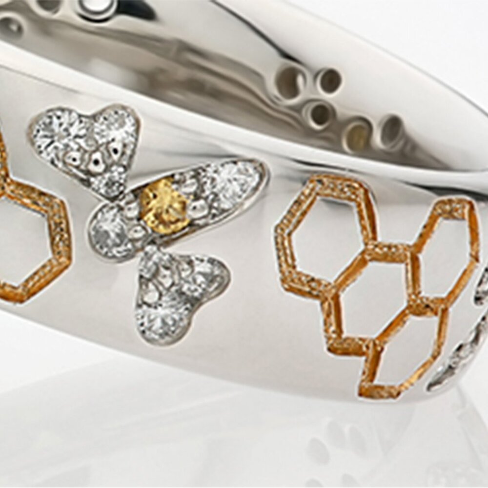 Unique Carved Lovely Zircon Bee And Honeycomb Rings for Women, PD221 - Picture 2 of 3